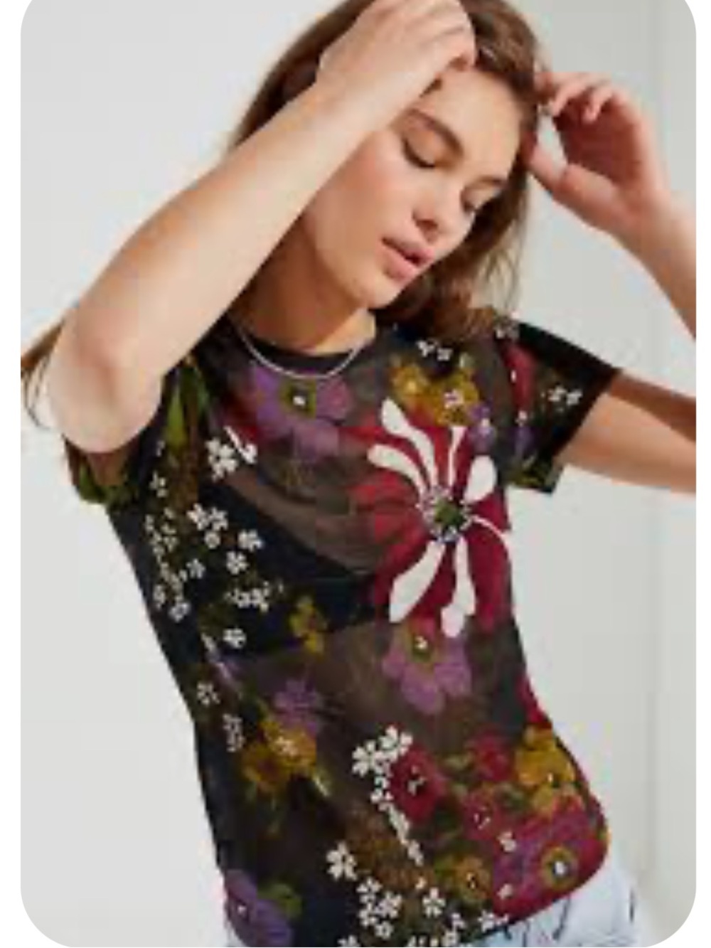 Urban Outfitters Multicolor Floral Mesh Short Sleeve Top